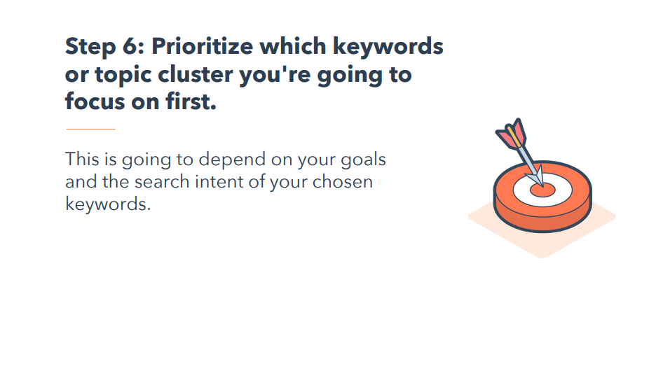 Prioritize which keywords
or topic cluster you're going to
focus on first.